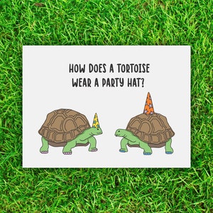 Carte d'anniversaire de tortue de jeu de mots de chapeau de fête