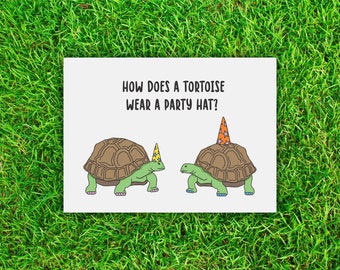 Carte d'anniversaire de tortue de jeu de mots de chapeau de fête