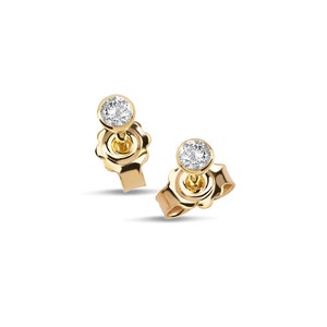18k Gold Diamond Stud Earrings, 0.12ct Bezel Setting Diamond Studs, Genuine Diamond Stud Earrings, Gift For Her, Everyday Studs Gold