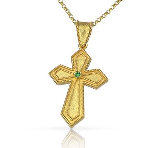 Emerald Cross, 18K Solid Gold, Byzantine Cross, Greek Cross, Gold Cross, Orthodox Cross, Baptism Cross, Etruscan Cross