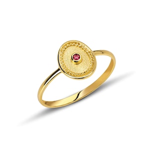 18K Gold Thin Gold Ruby Ring, Solitary Ruby Ring, Byzantine Ring, Byzantine Ring, Greek Ring, Natural Ruby Ring, Greek Jewelry