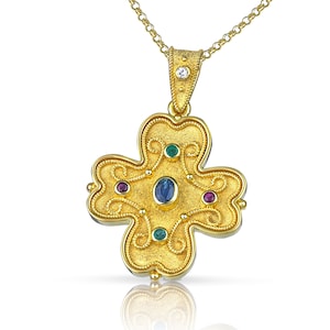 18K Gold Diamond Cross, Byzantine Cross, Greek Cross, Gold Cross, Orthodox Cross, Baptism Cross, Ruby Cross, Etruscan Cross