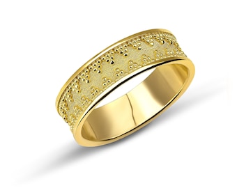 Band Byzantine Ring, 18K Gold Byzantine Ring, Greek Band Solid Gold Ring, Greek Style Ring, Greek Jewelry