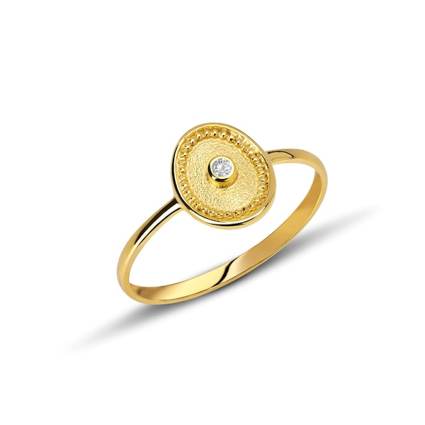 Solitary Diamond Ring, 18K Gold Thin Gold Diamond Ring, Byzantine Diamond  Ring, Greek Ring, Natural Diamond Ring, Greek Jewelry