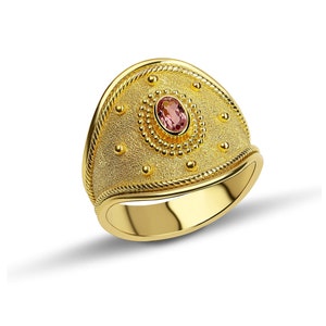 Pink Tourmaline Ring, Byzantine Ring, 18K Gold Byzantine Ring, Gemstone Solid Gold Ring, Greek Style Ring, Greek Jewelry, Greek Ring