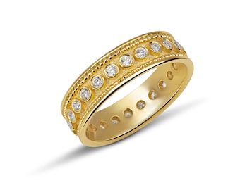 Diamond Eternity Band, Diamond Eternity Ring, Byzantine Diamond Ring, Diamond Solid Gold Ring, Greek Style Ring, Greek Diamond Ring