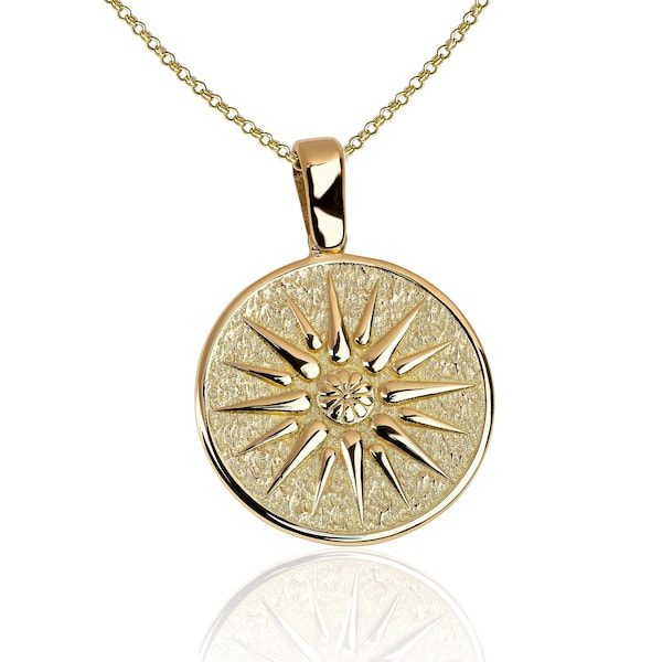 Collana in oro 18 carati Vergina Sun, pendente con moneta stella Vergina greca antica, stella macedone in oro massiccio