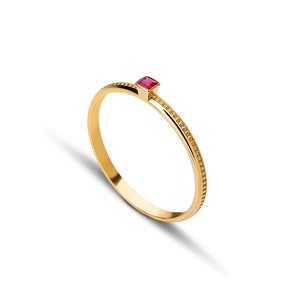Thin Gold Ruby Ring, Princess Ruby Ring, Ruby Ring, Byzantine Ring, 18K Gold Byzantine Ring, Greek Ring, Natural Ruby Ring, Greek jewelry