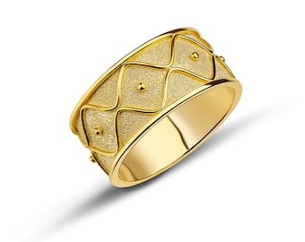 18K Solid Gold Byzantine Ring, Handmade Greek Jewelry