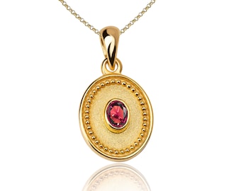 Ruby Byzantine Pendant, 14k Gold Greek Jewelry, Handmade