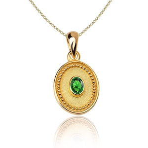 Oval Bezel Emerald Byzantine Pendant,  Natural Emerald, Byzantine Jewelry, Greek Jewelry, 14K 18K Gold, Geometric Pendant, Greek Pendant