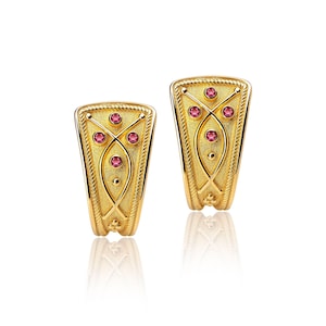 Rubies Earrings, Byzantine Earrings, Natural Rubies Earrings, 18K  14K Gold Earrings, Yellow Gold, Greek Earrings, Women