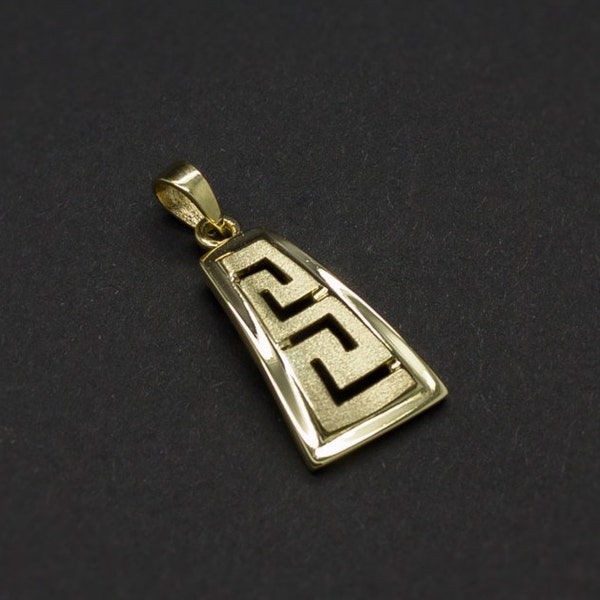 Griechischer Schlüssel Gold Anhänger, 14K Massivgold Anhänger, griechischer Mäander Charm, Hochwertiger handgemachter griechischer Schmuck