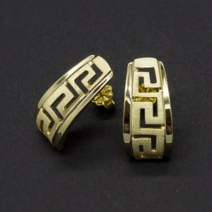 Greek Earrings Gold, Greek key Earrings 14K Solid Gold Earrings, Greek Gold Jewelry Earrings, Huggie Gold Earrings