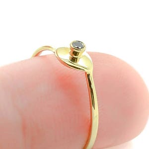 Evil Eye Gold Ring, Solitaire Ring Black Diamond, Thin Gold Ring 14K, Unique Diamond Rings, Yellow Gold Ring, Bezel Solitaire Ring, Womens