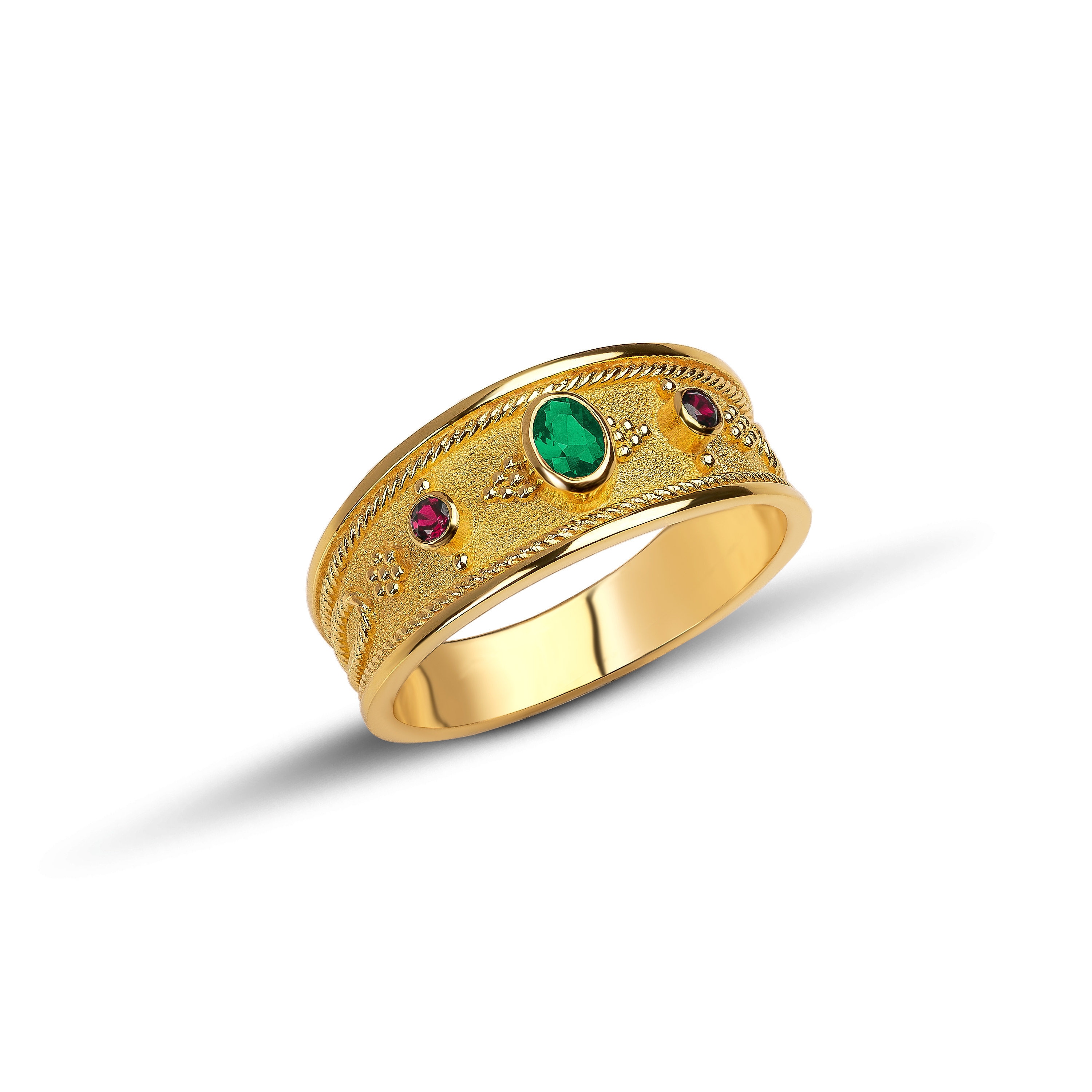 Natural Emerald Ruby Yellow Gold Ring, Byzantine Ring, 18K Gold Byzantine Ring, Gemstone Solid Gold Ring, Greek Ring, Greek jewelry