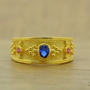 Bohemian Ring, Sapphire Rings, Sterling Silver Ring, Ruby Sapphire, Gemstone Ring, Multistone Ring, Women Ring, Gold Plated