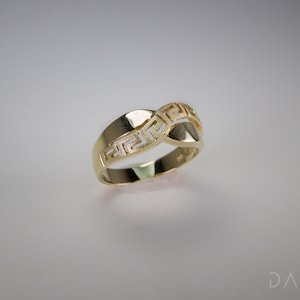 Greek Key Band 14K Solid Yellow Gold Ring Greek Jewelry Roman Greek Art High Quality Handmade Jewelry Labyrinth Symbol Meander luxury Ring