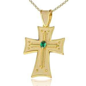 Byzantine Cross, Greek Cross, Gold Cross, Orthodox Cross, Baptism Cross, 18K Solid Gold, Ruby Cross, Etruscan Cross, Gemstone Cross