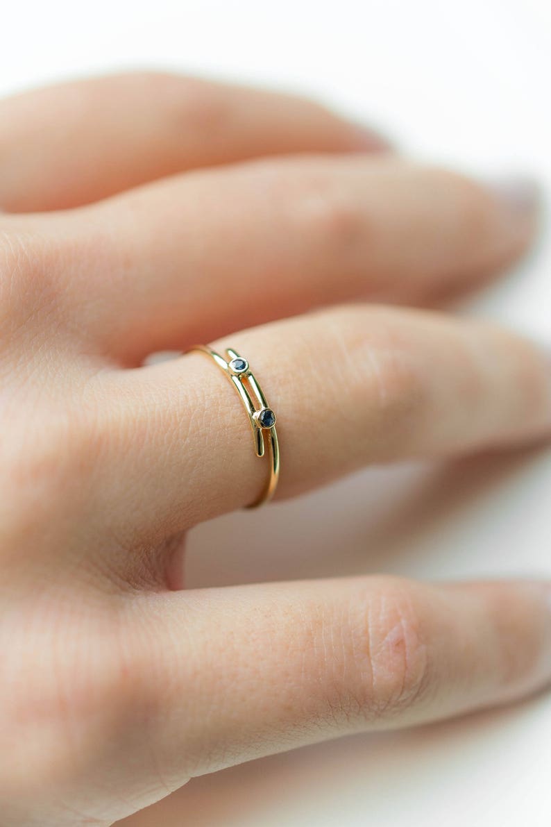 Black Diamond Rings Delicate Black Diamond Ring Dainty Rings For Women Tiny Gold Rings Thin Gold Ring 14K Double Black Diamond Ring