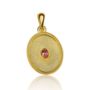 Oval Rosa Turmalin Anhänger, byzantinischer Schmuck, griechischer Schmuck, byzantinischer Anhänger, 14K 18K Gold, geometrischer Anhänger, ovaler griechischer Anhänger