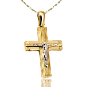 14k Baptism Cross, 14K Gold Cross, Double Sided Gold Cross, 14K Yellow Gold, Greek Cross, Greek Jewelry, Two Tone Cross Necklace, Man Cross