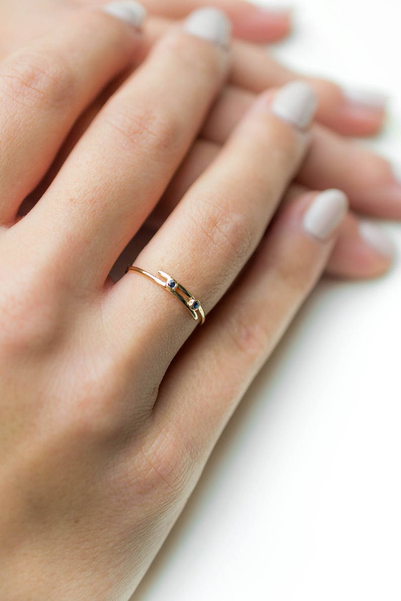 Black Diamond Rings Delicate Black Diamond Ring Dainty Rings For Women Tiny Gold Rings Thin Gold Ring 14K Double Black Diamond Ring