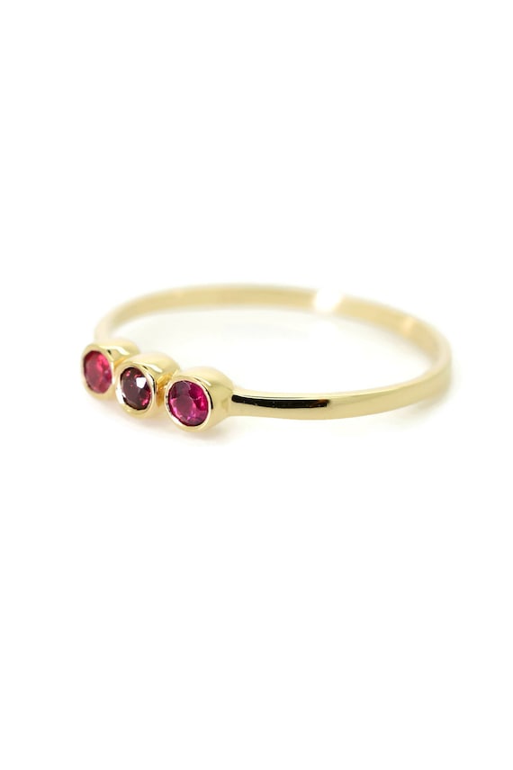 Unique  Engagement Rings Gold Ring Delicate Ring Bezel Setting Ring 3 Stone Ruby Ring Wedding Band Thin Band 14K Thin Gold Ring