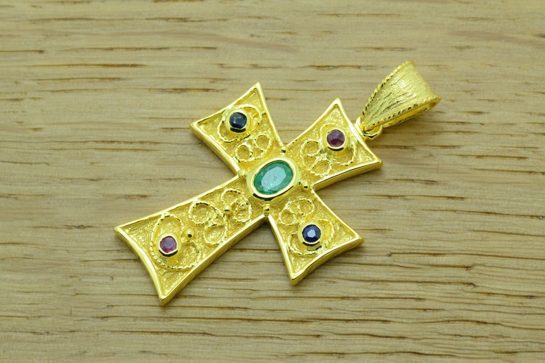 Greek Cross Gold Greek Orthodox Baptism Cross 14K Solid Gold - Etsy