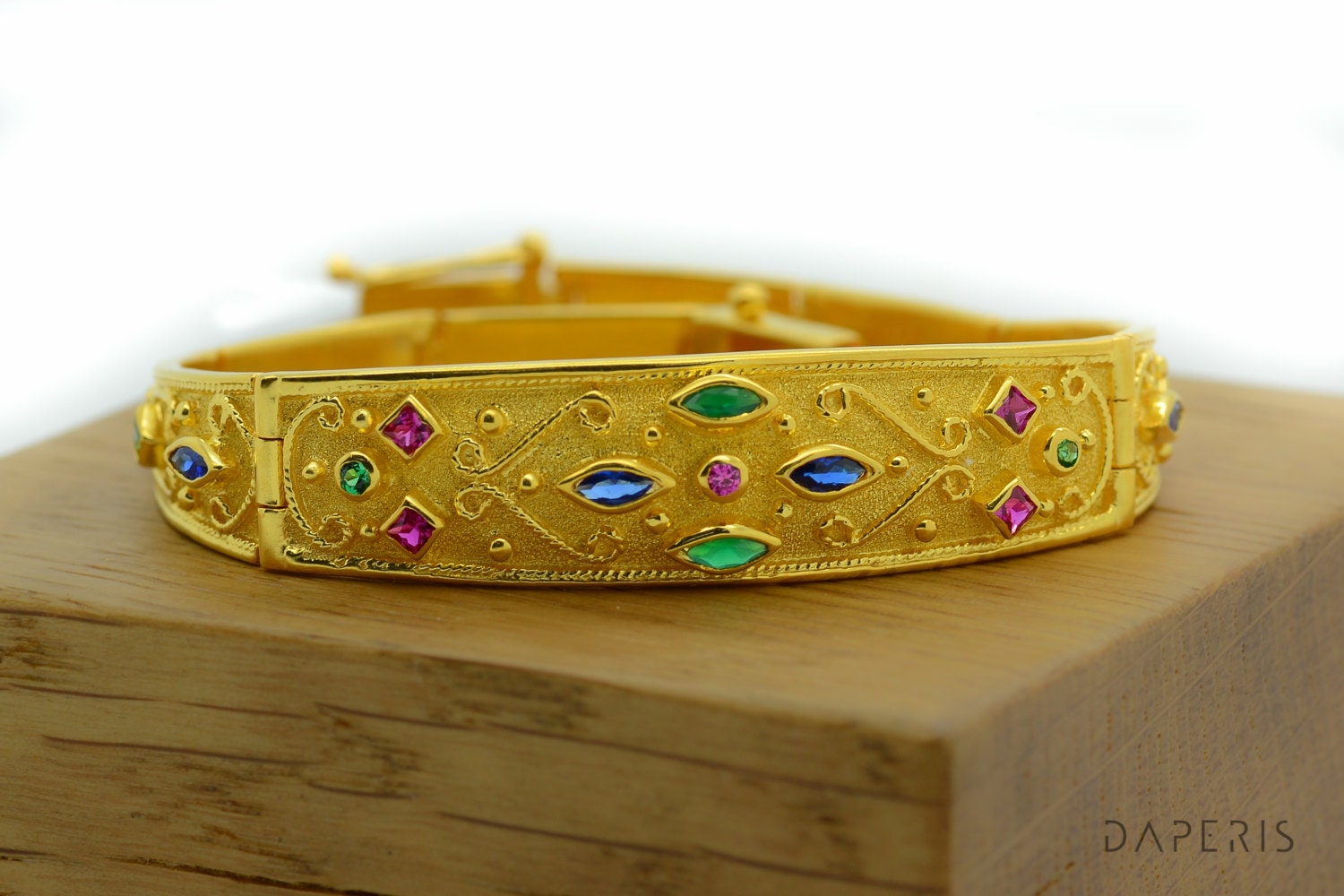 14K Solid Gold Byzantine Bracelet Natural Rubiesemeralds - Etsy