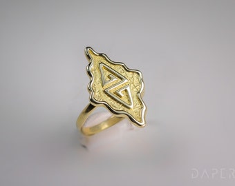 14K Solid Gold Greek Key Ring, Handmade Labyrinth Jewelry