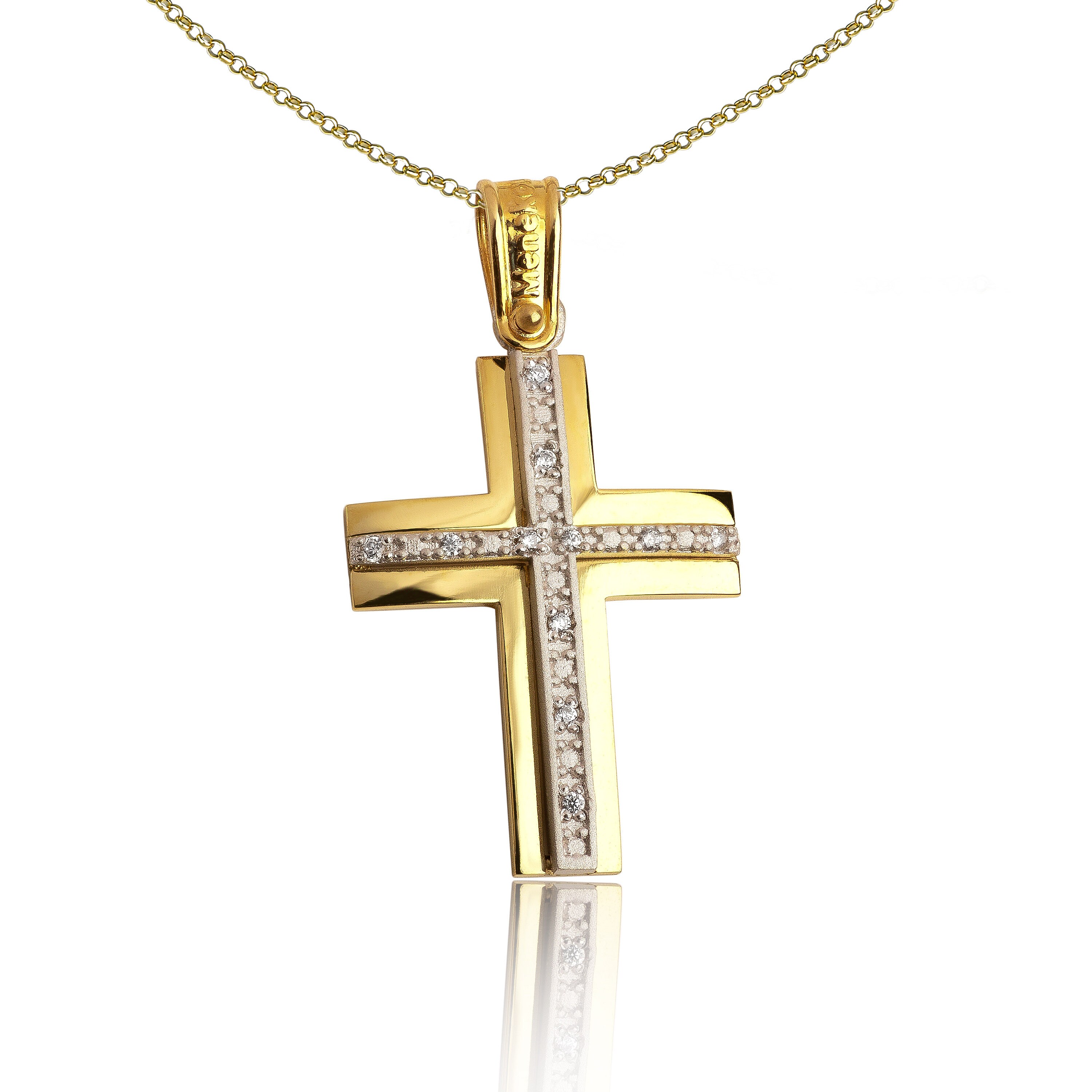 14k Yellow Gold CZ Cross Pendant, Double Sided Greek Jewelry - Etsy