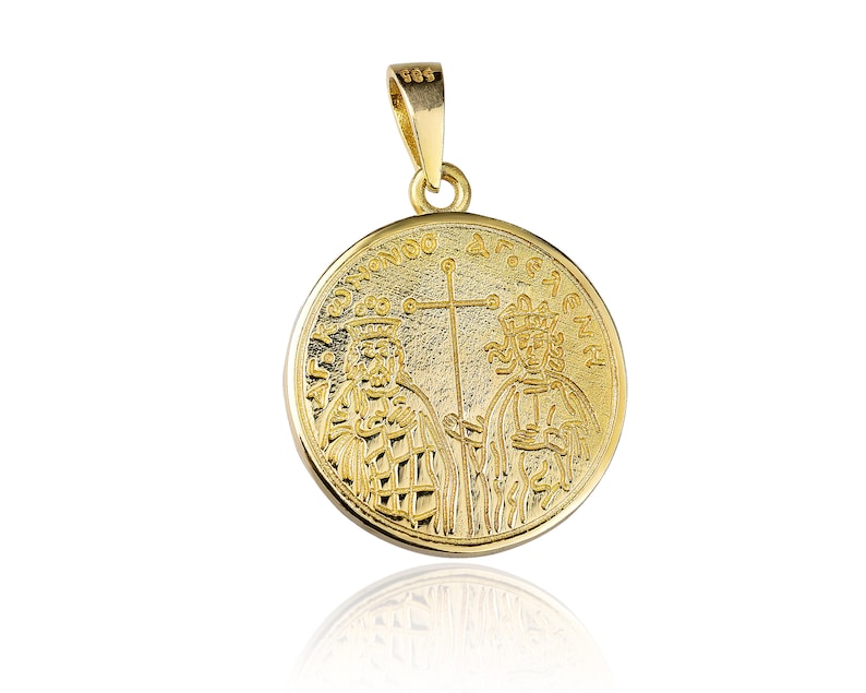 Gold Religious Pendant Solid Gold 14k Coin Constantinato Etsy