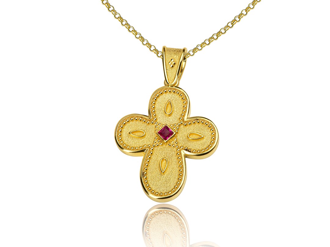 Cross Inside Ruby 18K Solid Gold Ruby Cross, Byzantine Style Pendant - Etsy