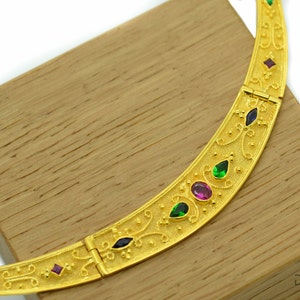 Solid Gold Byzantine Necklace, Filigree Gold Necklace, 14k Wedding Necklace, Gold Necklace, Etruscan Necklace, Gold Necklace Gemstone