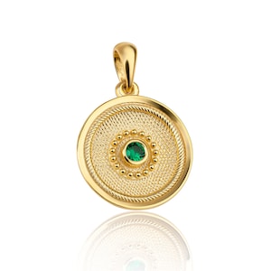 Emerald Round Pendant, Byzantine Pendant, Yellow Gold, Byzantine Jewelry, 14K 18K Gold, Geometric Greek Pendant, Greek Jewelry