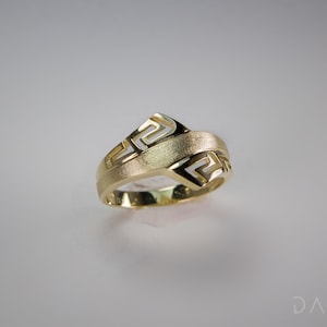 Greek Key Band 14K Solid Yellow Gold Ring Greek Jewelry Roman Greek Art High Quality Handmade Jewelry Labyrinth Symbol Meander Offset Ring