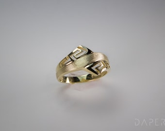 14K Solid Gold Greek Key Ring, Handmade Labyrinth Jewelry