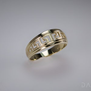 Greek Key Band 14K Solid Yellow Gold Ring Greek Jewelry Roman Greek Art High Quality Handmade Jewelry Labyrinth Symbol Meander luxury Ring