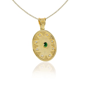 Emerald  Diamonds Byzantine Pendant, Byzantine Jewelry, Greek Jewelry, 14K 18K Gold, Geometric Pendant, Greek Pendant, Greek Pendant Yellow