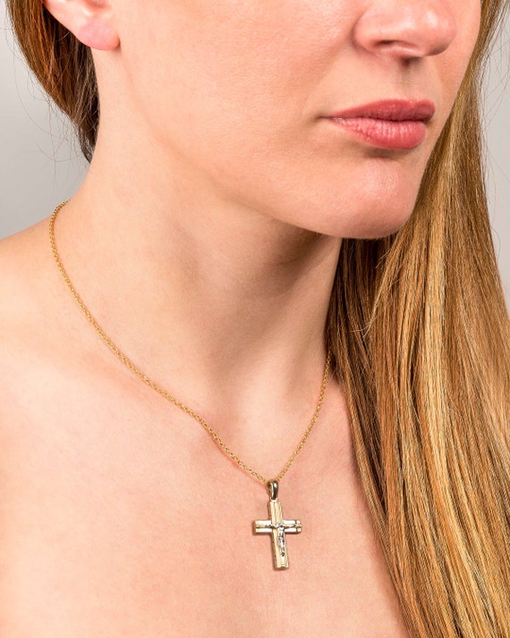 14k Baptism Cross 14K Gold Cross Double Sided Gold Cross 14K