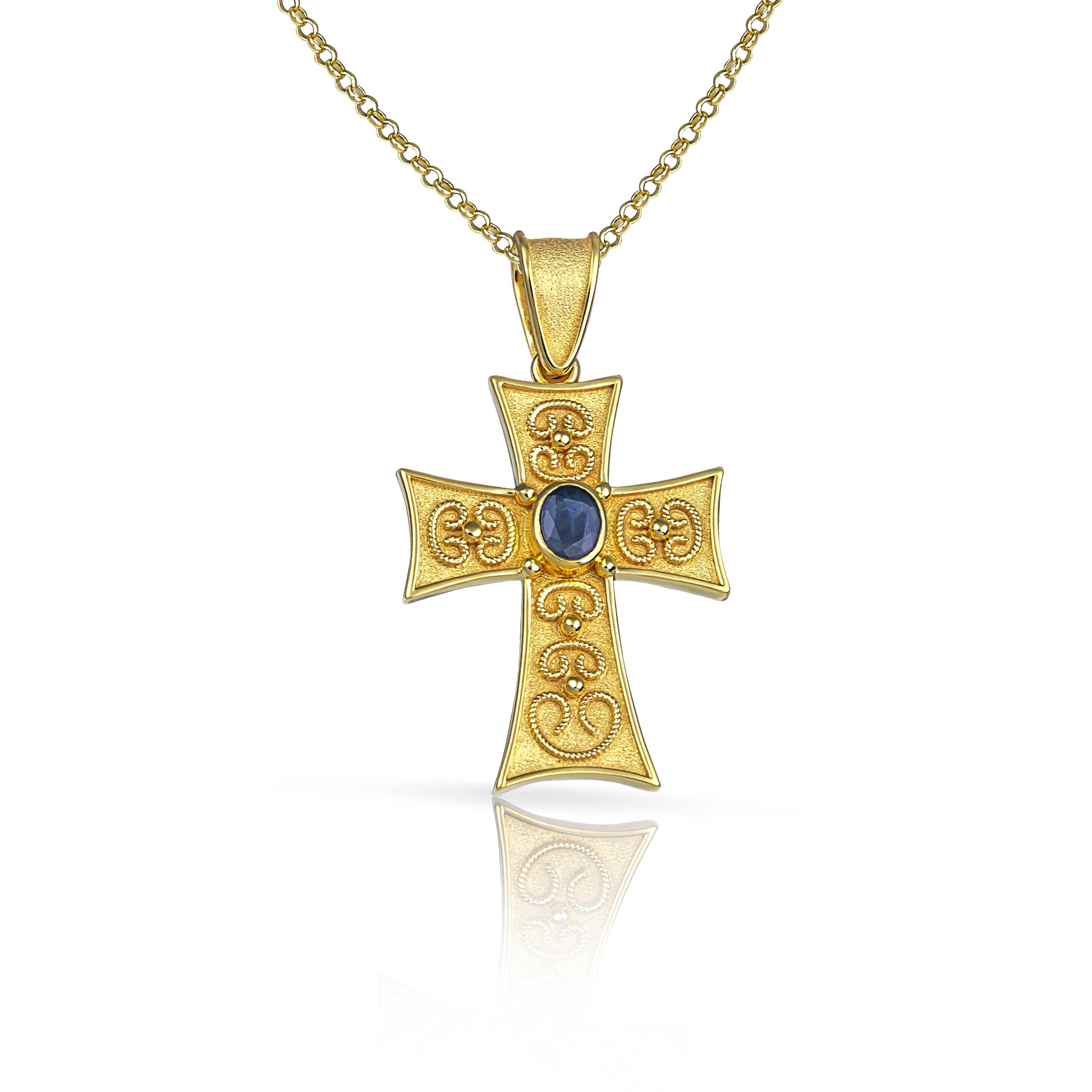 Orthodox Cross 18K Solid Gold Sapphire 