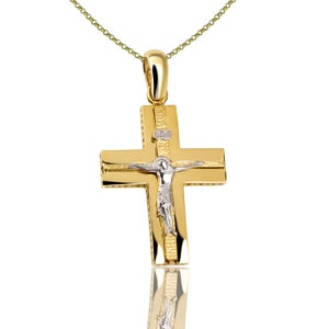 Greek Gold Cross, Double Sided Gold Cross, 14k Baptism Cross, 14K Yellow Gold Cross, Greek Jewelry, Two Tone Cross Necklace, Man Cross