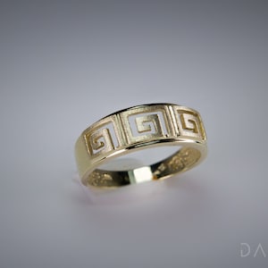 Greek Key Band 14K Solid Yellow Gold Ring Greek Jewelry Roman Greek Art High Quality Handmade Jewelry Labyrinth Symbol Meander luxury Ring