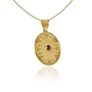 Ruby Diamonds Byzantine Pendant, Byzantine Jewelry, Greek Jewelry, 14K 18K Gold, Geometric Pendant, Greek Pendant, Greek Pendant Yellow