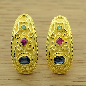 Gift Christmas Wife, Gemstone Earrings, Renaissance Earrings, Made In Greece, 14K Solid Gold Byzantine Earrings, Bridal Gift