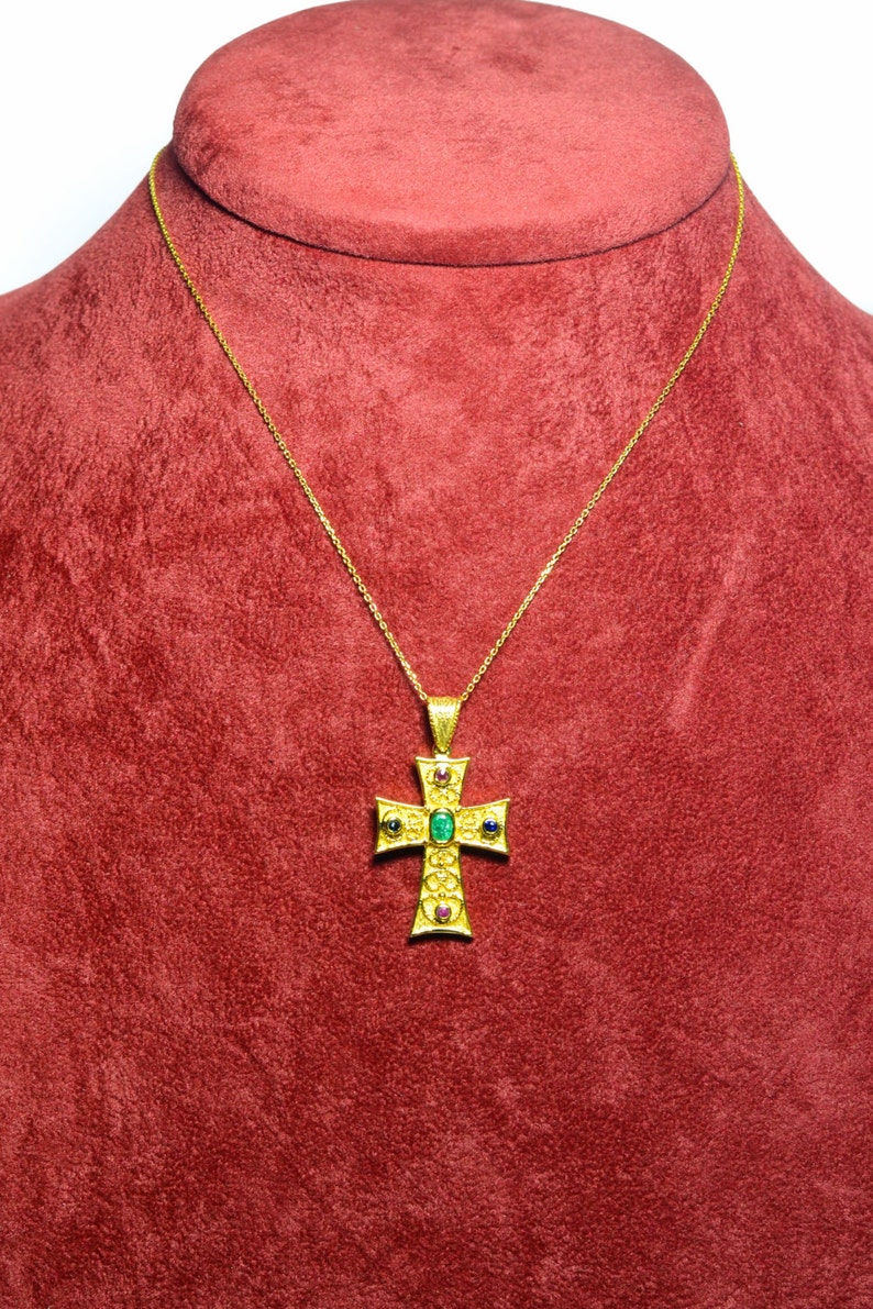 Greek Cross Gold Greek Orthodox Baptism Cross 14K Solid Gold Etsy