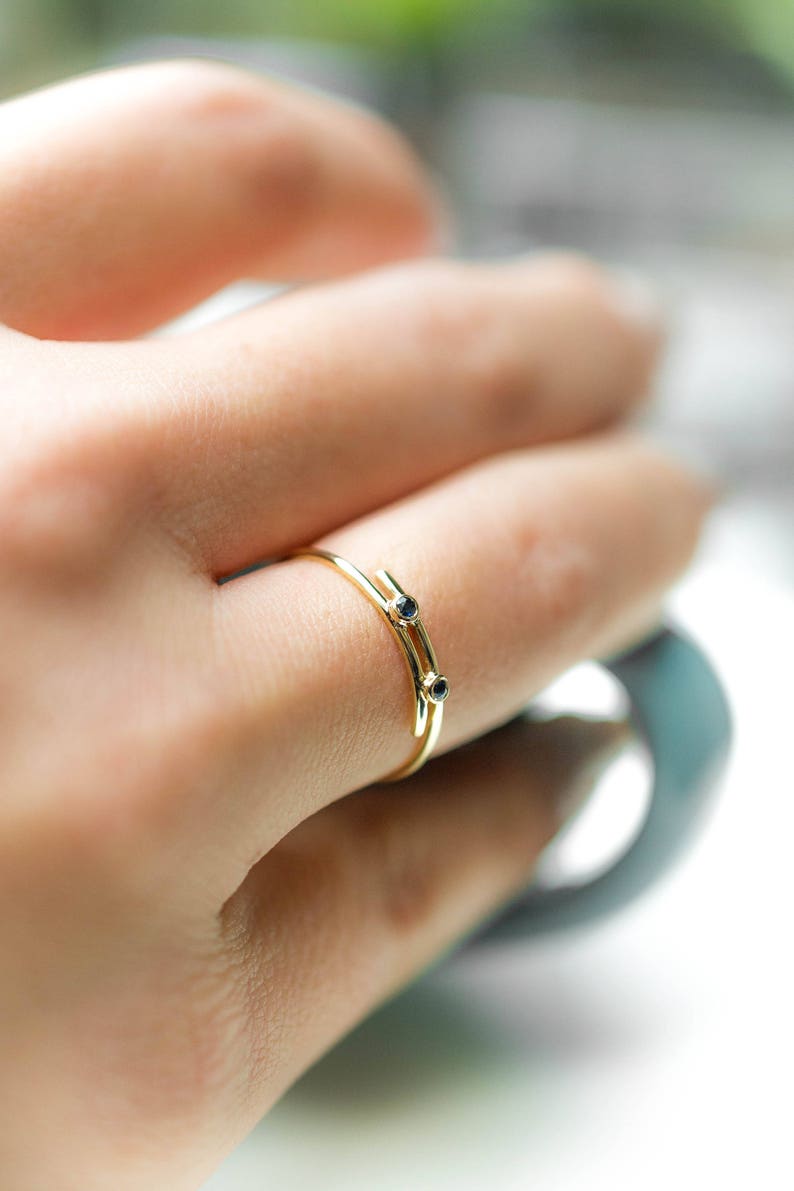 Black Diamond Rings Delicate Black Diamond Ring Dainty Rings For Women Tiny Gold Rings Thin Gold Ring 14K Double Black Diamond Ring