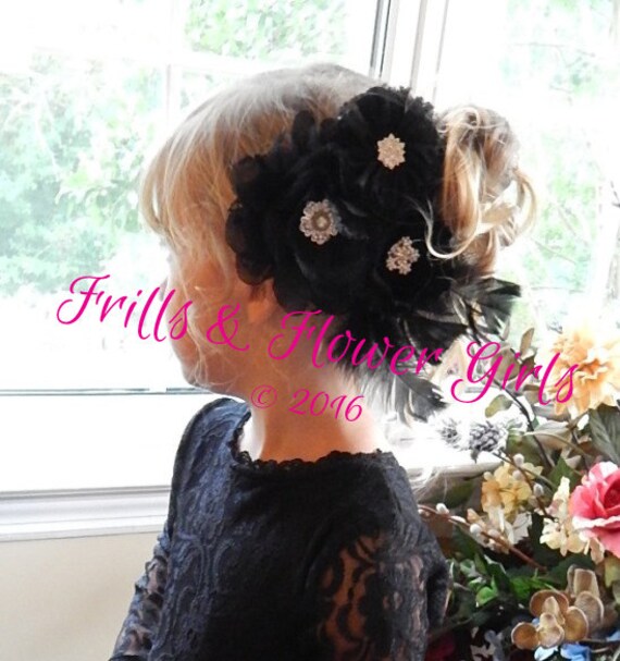Black Shabby Chiffon Flowers Hair Clip Or Headband For Girls Or Flower Girls Custom Colors Available
