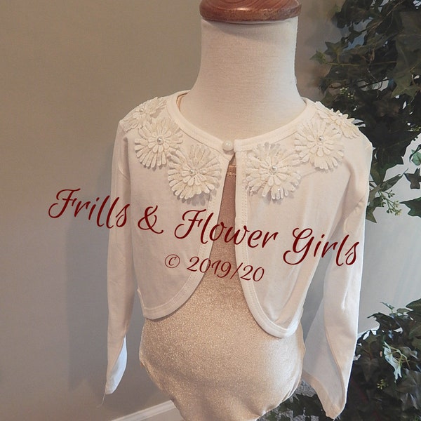 White/Off White Girls Cotton Cardigan - Sizes 2-5 | Girls Baptism Sweater Christening Cardigan Bolero Shrug Wedding Jacket